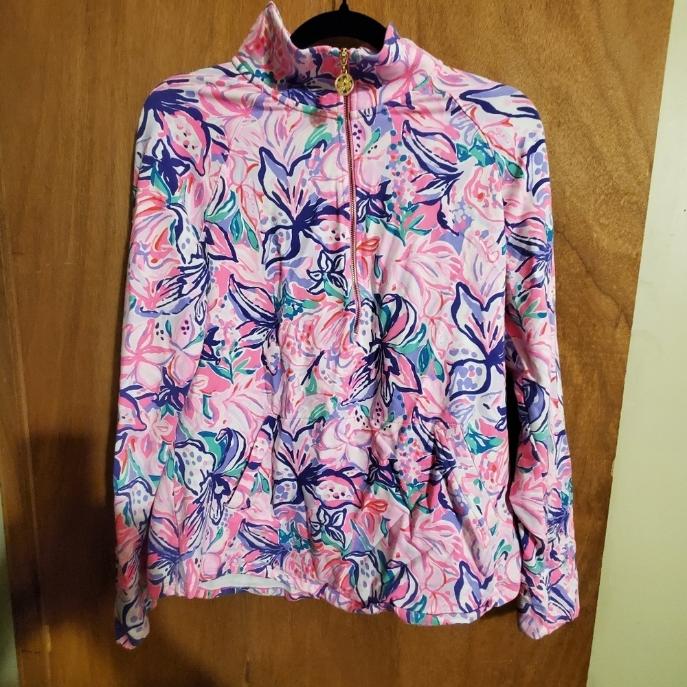 Lilly Pulitzer Skipper Popover UPF 50+ MED. Pink Green Purple. Long sleeves.